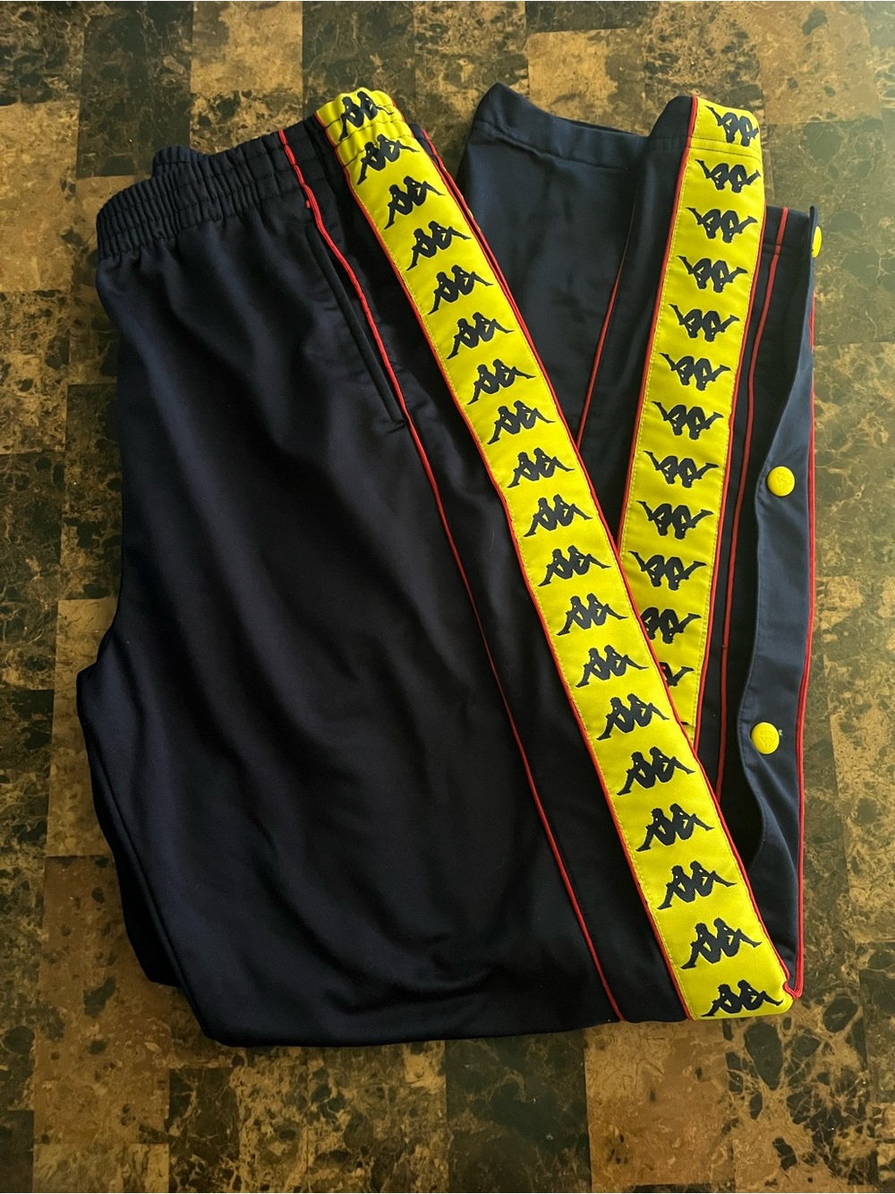 Kappa Men’s Navy Joggers with Yellow Logo Ribbon and Red Piping